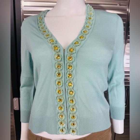 Tory Burch Green Embellished Women's Sweater Merino Wool XS - Picture 1 of 9